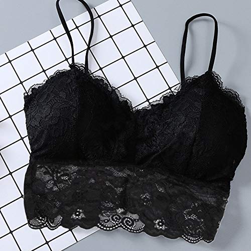 Balakie Sexy Lace Bralette for Women, Lace Bandeau Padded Backless Lace Bra Crop Top with Thin Straps for Women Girls (Free, Black)