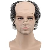 Karlery Short Curly Fits Old Man Bald Cap Gray Halloween Cosplay Wig Anime Costume Party Wig