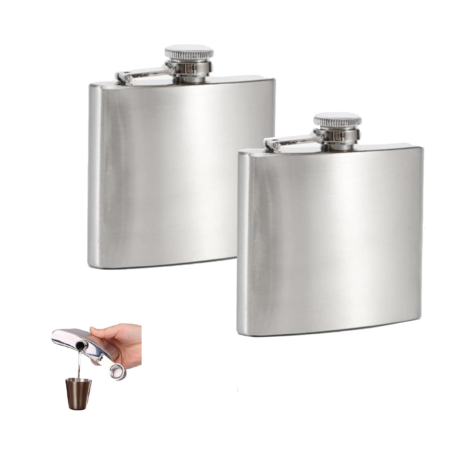 woojfcang 2 Pcs 6oz Hip Flasks for Men Women,Stainless Steel Pocket Whiskey Flask Flagon Pocket Hip Flasks Outdoor Portable Wine Bottles for Hiking, Camping, Hunting, Barbecue, Climbing,Party