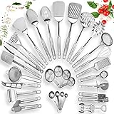 Stainless Steel Kitchen Utensil Set - 29 Cooking Utensils - Nonstick Kitchen Utensils Cookware Set With Spatula - Best Kitchen Gadgets Kitchen Tool Set Gift By HomeHero