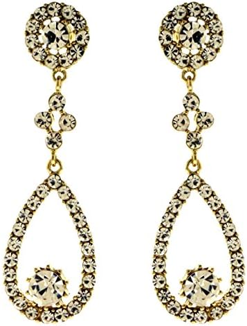 Gold-Tone Angel Tear Shaped Dangle Earrings With Sparkling Faceted Rhinestone Accents QE15