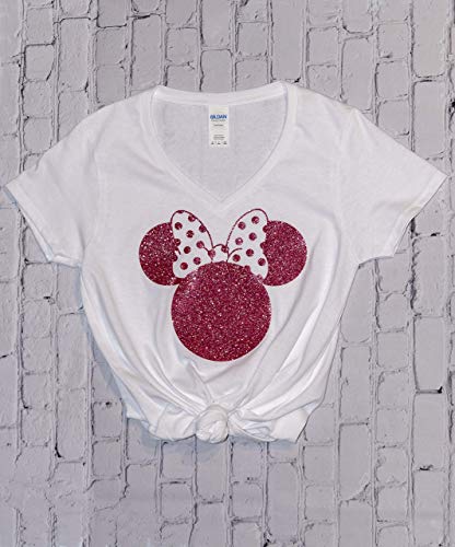 Disney Shirts for Women, Minnie Mouse Rose Gold Glitter Ears, Disneyland Trip Birthday Outfits, Cute T-Shirts