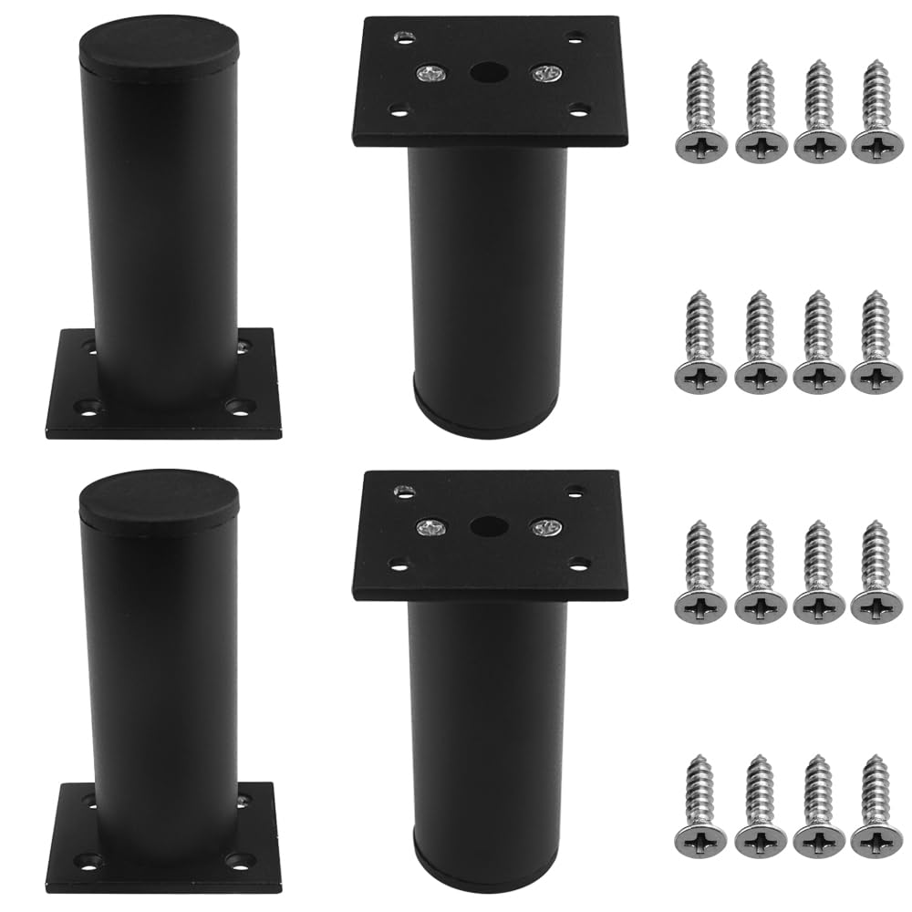 WMYCONGCONG 4 Pcs Adjustable Furniture Cabinet Metal Legs Thickened Round Black Desk Table Legs 4inch/ 10cm Height Sofa Couch feet Support Foot for Kitchen Furniture Coffee Table Desk Shelves
