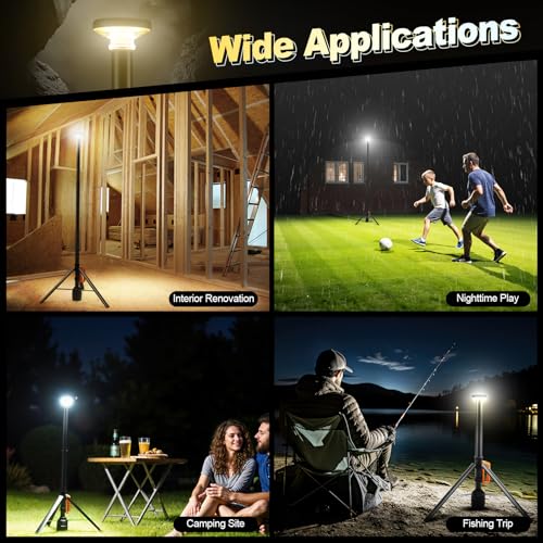 SYLSTAR Construction Spotlight LED with Tripod, Battery Spotlight with Remote Control and Telescopic Stand (2.65 M), 3000 LM Ultra Bright, 3CCT Dimmable, 6000 mAh Battery Construction Site Lamp, Father's Day Gift Tool