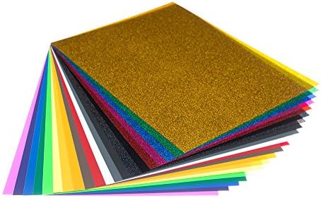 Heat Transfer Vinyl Sheets - Pack of 20 Brightly Colored Iron On HTV Sheets (8.5" x 11") Which Work With All Known Presses. 7 Glitter Heat Press Transfer Sheets Included! By MightyWishes