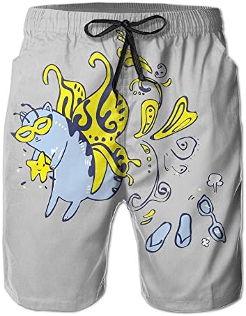 Men's Funny Butterfly Cat With Party Mask Swim Trunks Beach Shorts Quick Dry Boardshorts