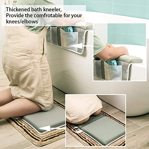 CalMyotis Bath Kneeler with Elbow Rest Pad Set - Waterproof, Anti-Slip Cushioning Baby Bathtub Kneeling Pad, Bath Kneeler Pad for Bathing Time, Machine Washable, Hangable, Shower Gift