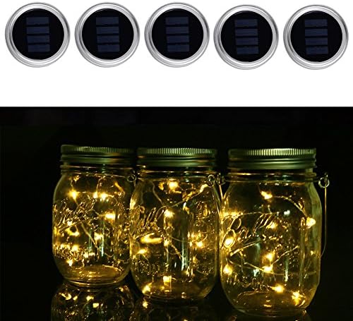 Mason Jar Solar 10 LED String Fairy Star Lights Screw on Silver Lids Soft Warm White Best for Mason Jar Decor,Patio Garden Path Decoration Lights