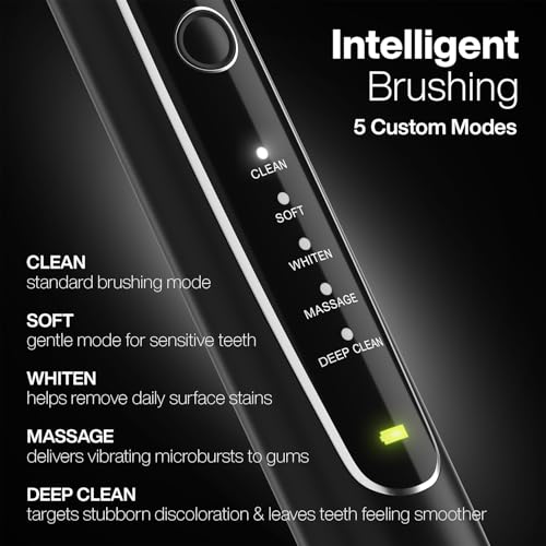 Aquasonic Black Series PRO – Ultra-Whitening Electric Toothbrush – 5 Modes & Smart Timers – Premium Travel Case & 6 Proflex Brush Heads – ADA Accepted Toothbrush