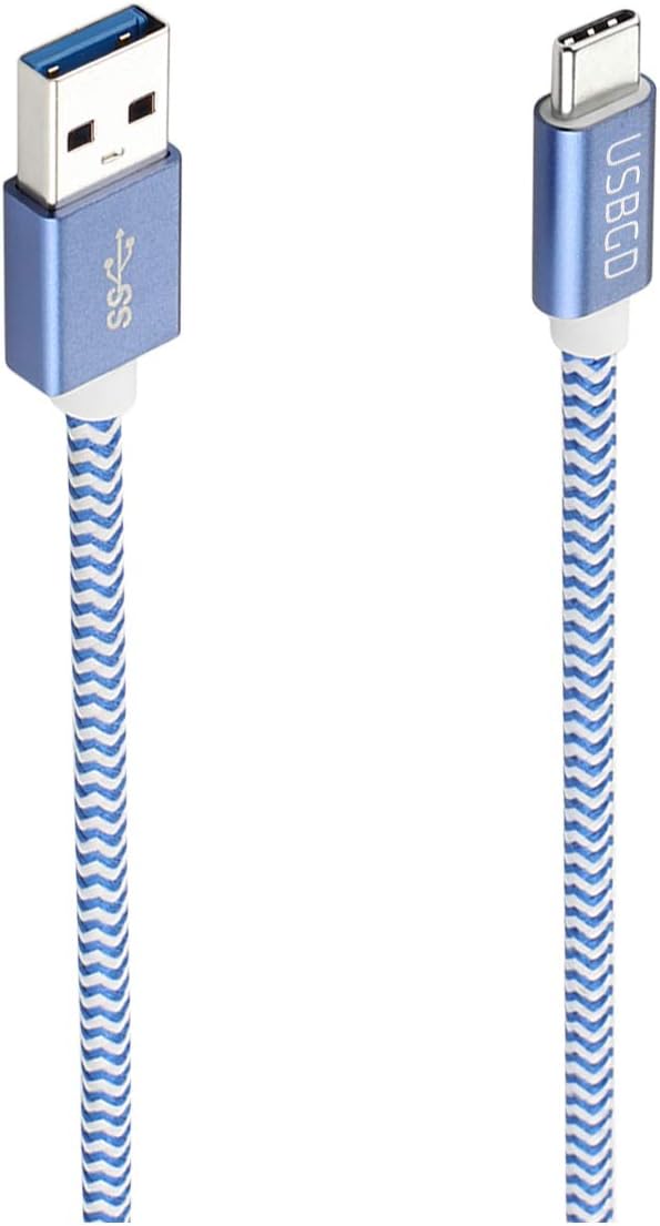 USB-C Cable Type C Cable 3A Fast Charging Cord,USBGD Nylon Braided USB 3.0 USB-A Male to Type-C Charge Cord Compatible with Samsung Galaxy S10 S9 S8,Moto Z Z3,and Other USB-C Devices(Ice Blue, 3.3ft)