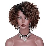 AisiBeauty Natural Brown Medium Short Curly Wigs with Dark Roots Short Fluffy Curly Hair Wig for Black Women Heat Resistant Synthetic Wig