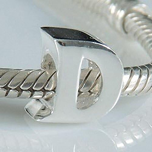 Alphabet Charms Letter Initial A-Z Spacer Bead 925 Sterling Silver - for Pandora Charms Bracelet, Personalized Xmas Gifts (D)