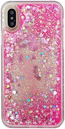 iPhone X case Liquid Glitter Bling Flowing Shiny Rainbow Hearts Luxury Fashion Sparkle Creative Design Dynamic for iPhone X + Tempered Glass Screen Protector For iPhone X