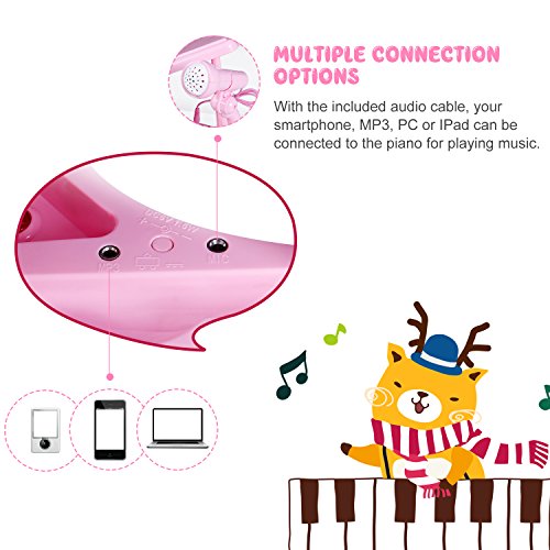 31 Keys Piano Keyboard Toy with Microphone, Electronic Musical Multifunctional Instruments for Girl Toddlers Kids Musical Talent Development, Audio Link with Mobile IPad PC, Pink - Thumbnail 4