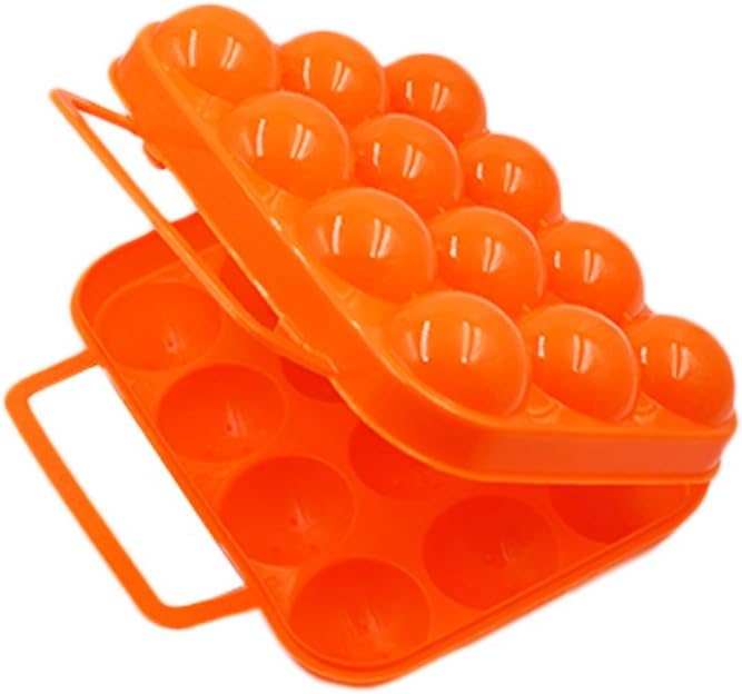 Heart Service Portable Egg Holder Plastic 12 Grids Egg Protector Eggs Case Egg Tray Carrier Container for Outdoor Storage Picnic Use 1Pcs Orange
