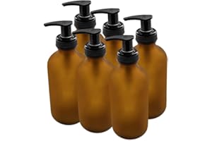 The Bottle Depot - 6 Pack - 8 oz Glass Bottle with Black Lotion Pump - Amber Frosted - 28-400 Neck Finish - Boston Round Bott