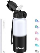 GOPPUS 600ml Stainless Steel Water Bottle with Straw, Double Wall Insulated view 1