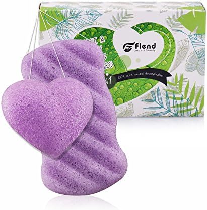 Flend Konjac Sponges All Natural Facial Body Sponge Set for Sensitive Skin, 2 Pack, Lavender Face Cleansing Exfoliation (1Body+1 Facial)
