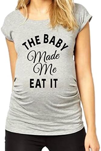 HAPPYBERRY Women Maternity T Shirt Funny Pregnancy Tops Ruched Side Graphic Tee Grey Medium
