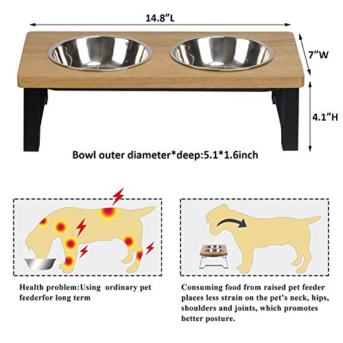 XZONE PET Raised Pet Bowls for Cats and Puppy, Walnut Wood Elevated