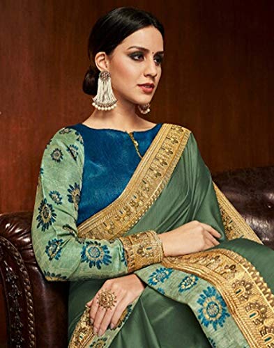 DesiButik's Party Wear Ravishing Green Satin Silk Saree