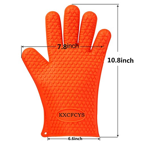 Heat Resistant Silicone Gloves Kitchen Bakeware Oven Mitts Pot Holders Silicone Cooking BBQ Pot Holder Mitt Grill Gloves ( 1 pair) (orange)