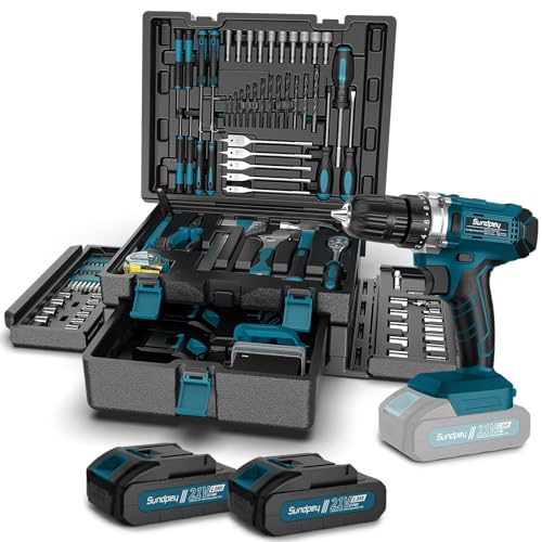 Sundpey Tool Case 255 Pieces with 21 V Cordless Drill Screwdriver Cordless Household General Case Repair Tools for Homeowner/Auto DIY