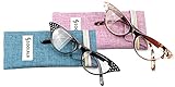 SOOLALA Womens Fashion Designer Rhinestone Cat Eye Magnifying Reading Glasses, 2pack, +2.0D