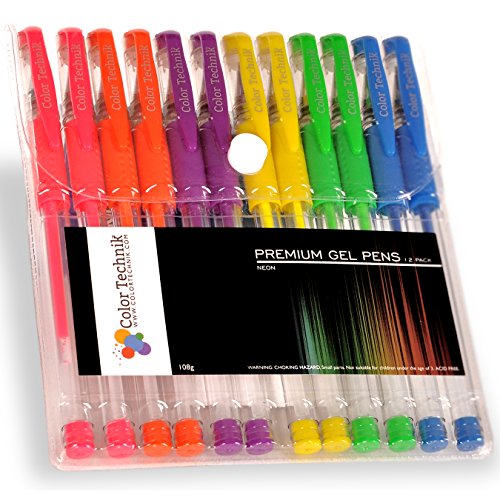Neon gel pens from color technik, set of 12 professional artist q…