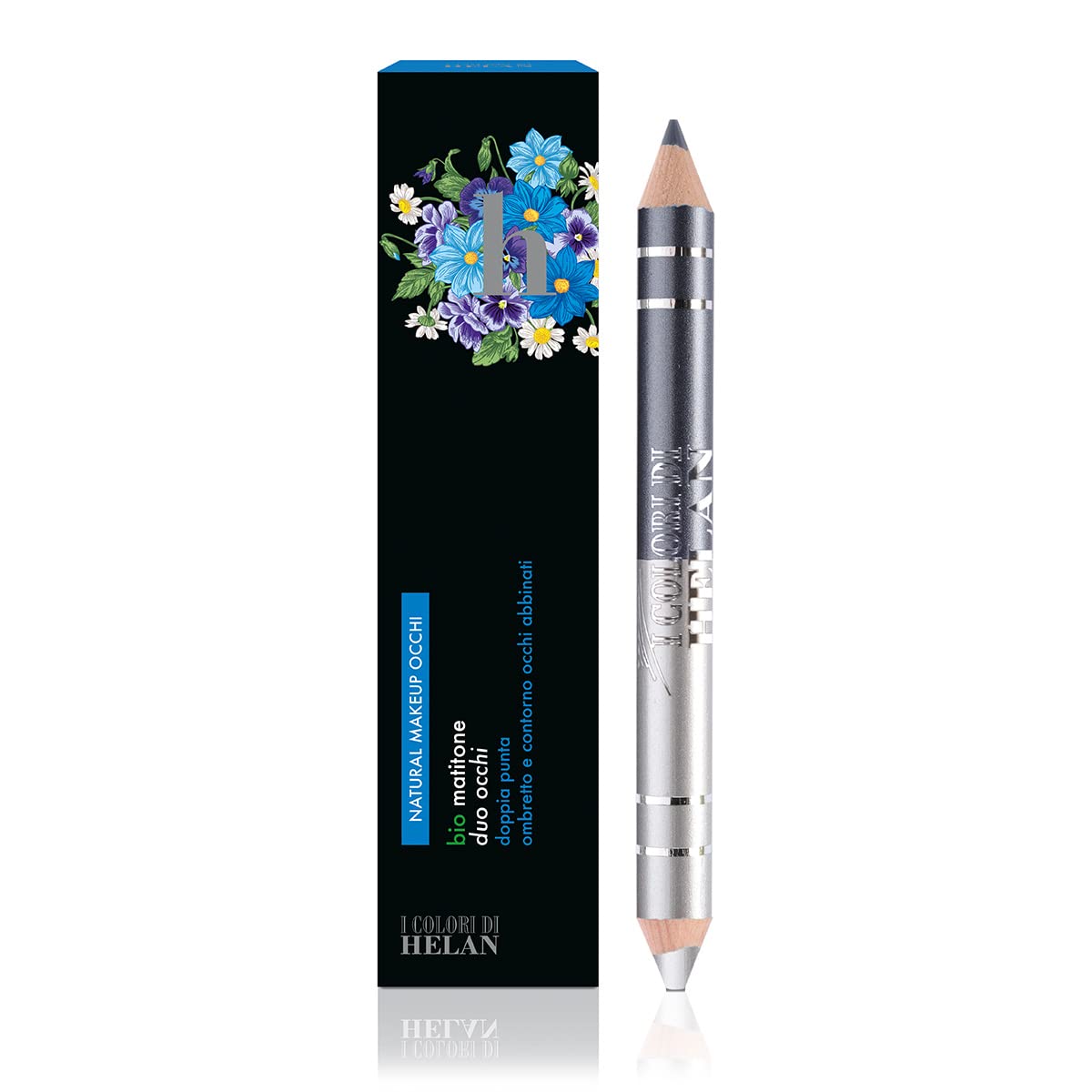 Helan I Colori - Bio Eye Pencil Duo with All-in-One Matching Eyeshadow & Eyeliner Pencil, Double Pointed - Soft Blushable & Long Lasting Eye Stick for Makeup - Made in Italy, Anthracite Grey & Opaline