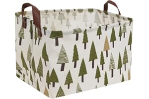 Sanjiaofen Rectangular Canvas Storage Bins,Waterproof Storage Basket,Collapsible Tree Organizer Bin with Handles for Clothes Storage,Book Bag (Tree)