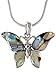 Alilang Silver Tone Abalone Colored Stone Butterfly Insect Wings Pendant Necklace