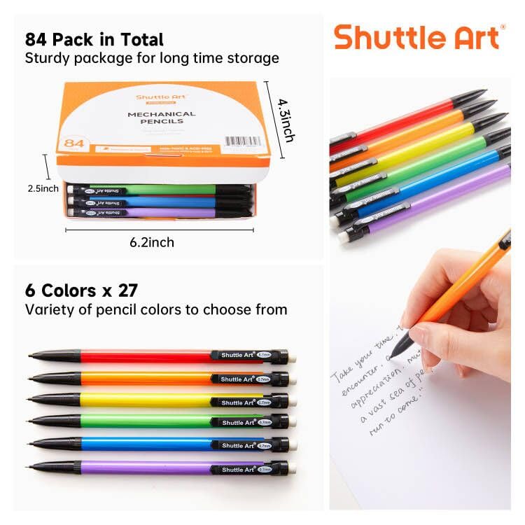 Shuttle Art Mechanical Pencils, 84 Pack Bulk Mechanical Pencils 0.7mm Medium Point, HB #2 Lead, Assorted Barrels, Office School Supplies