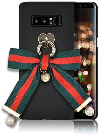 Galaxy Note 8 Case [HandMade Stripe Ribbon Series] Silky SF Coating Hard PC [Detachable Ring, Ivory Faux Pearl] Ultra Slim, Light Weight, Samsung galaxy Note 8 Cover (Green/Red/Stripes)