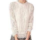 Gocheaper Women's Laced Collar Lace Hollow Out Long Sleeve Blouse Tops Shirt