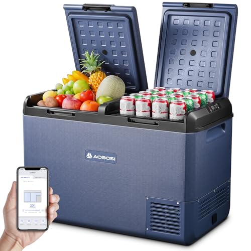 AAOBOSI Kompressor Kühlbox 95L, IPX4 Wasserdicht, Dual Zone, 12V 230V,APP