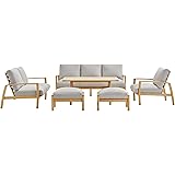 Modway EEI-3826-NAT-LGR-SET Orlean Lounge & Deep Seating Sets, Six with Ottomans, Natural Light Gray
