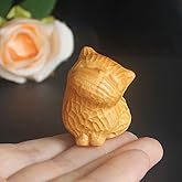 HLbshi Hand Carved Wooden cat Figurine Animal Carving Statue Office Desk Study Home Decor 2'' (Tilt Head cat)