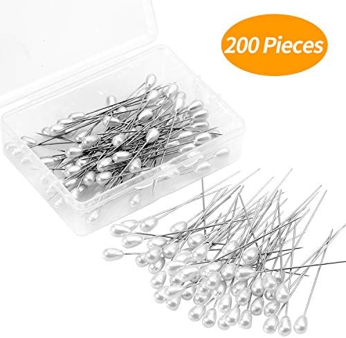 Senkary 200 Pieces Pearl Head Pins 2.13 Inch Corsage Boutonniere Pins Floral Wedding Straight Pins for Flower Bouquet, White