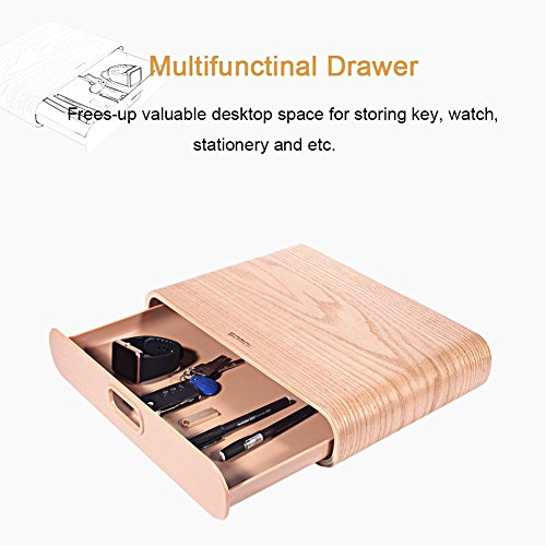 SAMDI Monitor Stand Computer Monitor Riser With Desk Organizer Storage Drawer For Imac Computer Monitor Laptop Notebook TV Printer (Oak) - Thumbnail 3
