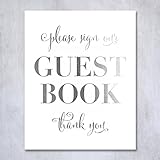 Guest Book Silver Foil Poster Sign Art Print Wedding Reception Seating Signage Bridal Shower Brunch & Bubbly Poster Decor 8 inches x 10 inches E39