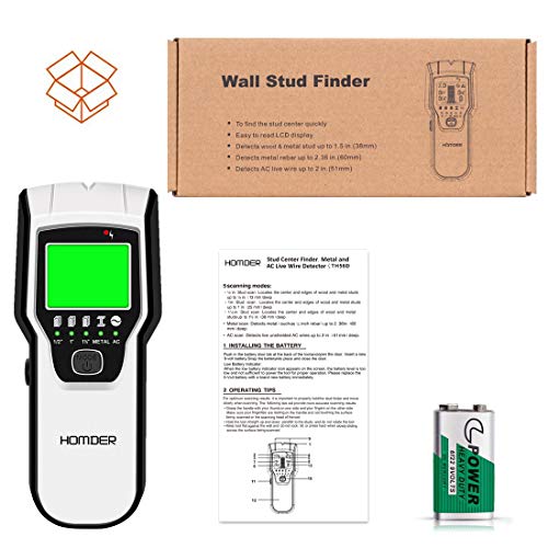 Homder Stud Finder Sensor Wall Scanner,5 in 1 Multifunctional Electronic Wall Center Sensor Detector with Digital LCD Display & Sound Warning for Wood,Live AC Wires,Metal,Studs Detection