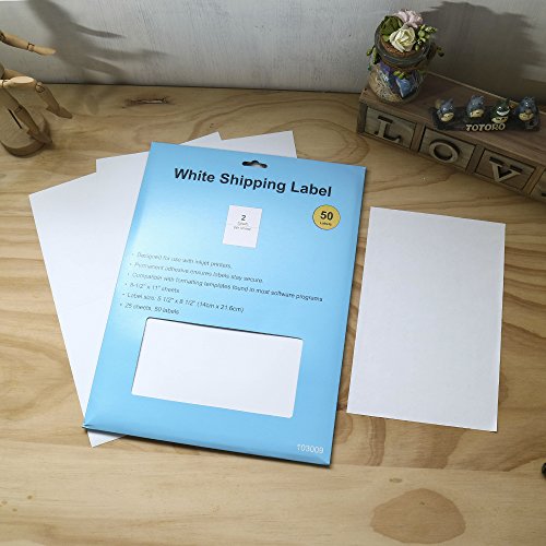 Shipping Label with Self Adhesive, Labels for Laser or Inkjet, Pack of 50, White Shipping Labels, Blank … (50)