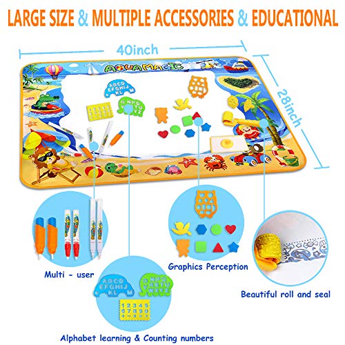 Doodle Mat Water Doodle Mat for Toddlers Aqua Drawing Doodle Mat Large Magic Aqua mat for Kids Educational Toys for Toddlers Mess Free Drawing Mat Toys Gifts for Girls and Boys 40"x 28"