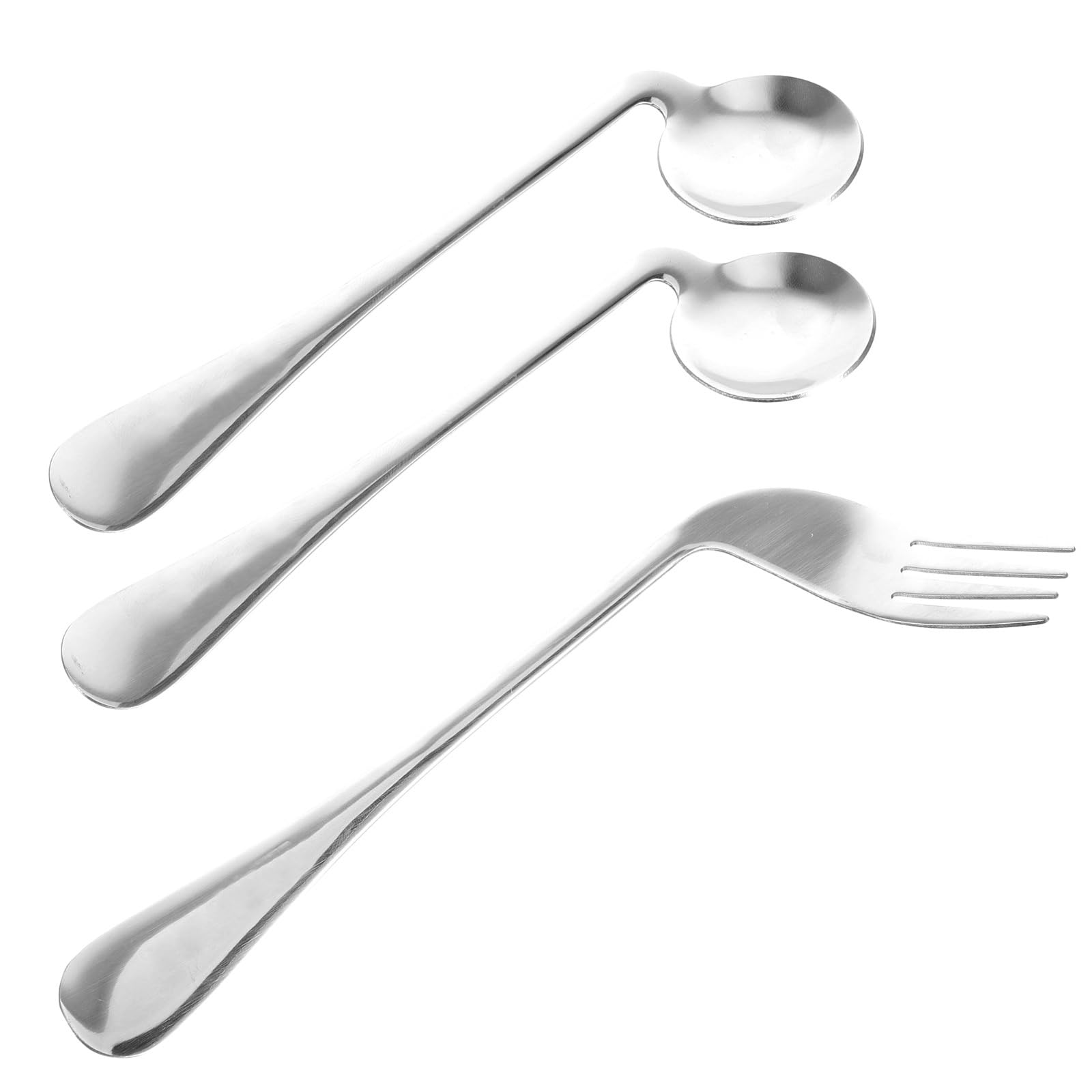 Happyyami 1 Set Adaptive Spoon Adaptive Utensils for Elderly Left Handed Angled Spoons and Fork Stainless Steel Self-Feeding Curved Utensil Anti Shake Eating Silverware for Disabled People