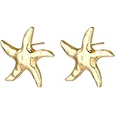 Starfish Earrings for Women 14k Gold Plated Summer Beach Starfish Stud Earrings Statement Hypoallergenic Boho Ocean Earring Studs
