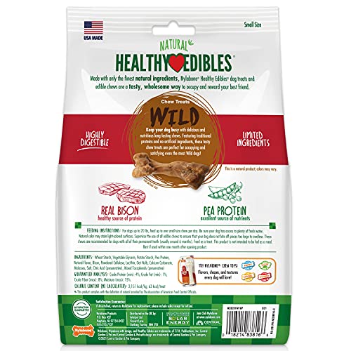 NYLABONE HEALTHY EDIBLES WILD NATURAL DOG CHEW TREATS, BISON FLAVOR, SMALL DOGS UP TO 20 LBS – MADE IN USA (16 COUNT)
