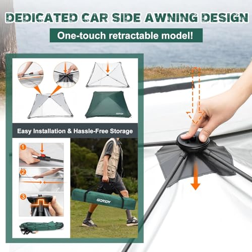 GOTIDY Car Awning Camping Tent, Waterproof Car Awning Sun Shelter with Awning Wall Extension, Pop Up Camper Awning for SUV Truck Van RV Campers and More (Green)
