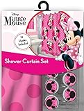 All New Fabric Shower Curtain Set Disney 12 Matching Hooks (Minnie)