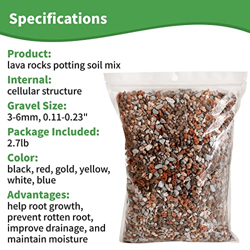 Jowlawn Mix Horticultural Lava Rock Pebbles - 2.7lb Pumice Potting Soil Amendment for Succulents Cactus Plants, Gritty Rocks Decorative Gravel Plant Drainage for Terrarium Potted Plants